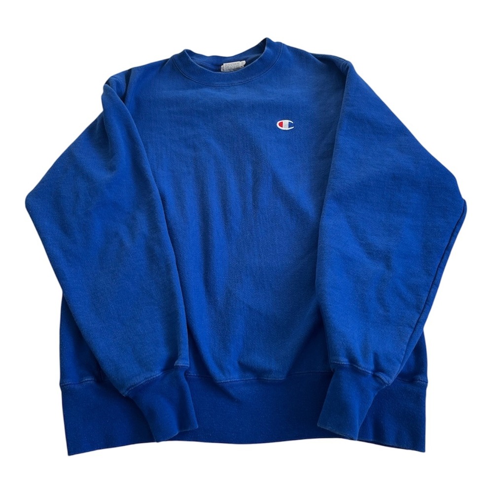 Champion Reverse Weave Sweatshirt Mens Large Blue Fleece Crewneck Sweater Y2K